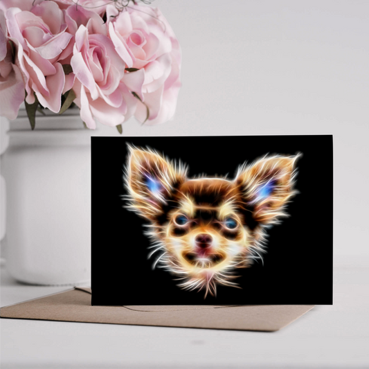 Chocolate and Tan Long Haired Chihuahua Greeting Card Blank Inside for Birthdays or any other Occasion