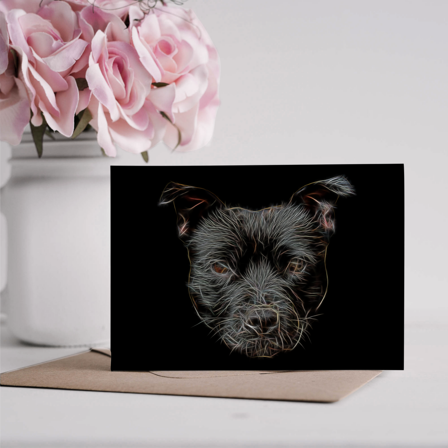 Black Staffordshire Bull Terrier Greeting Card Blank Inside for Birthdays or any other Occasion. Black Staffy Card