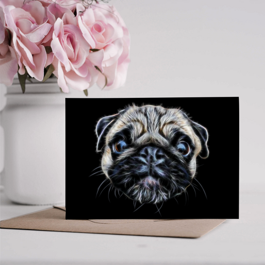 Fawn Pug Greeting Card with Stunning Fractal Art Design