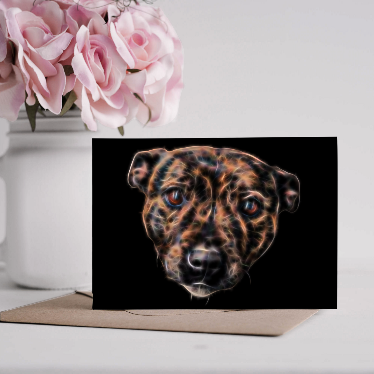 Brindle Staffordshire Bull Terrier  Greeting Card Blank Inside for Birthdays or any other Occasion. Brindle Staffy Card