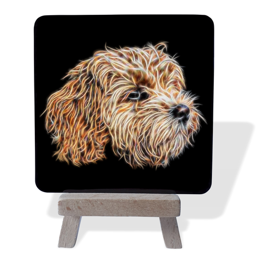 Apricot Cavapoo #1 Metal Plaque and Mini Easel with Fractal Art Design