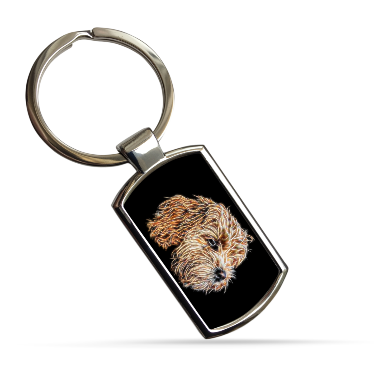 Apricot Cavapoo Metal Rectangle Keyring Fractal Artworks