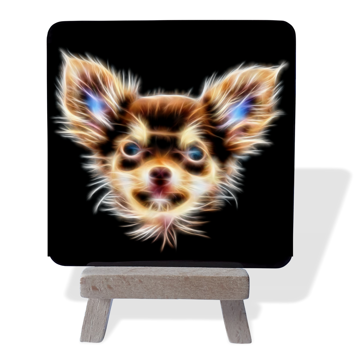 Chihuahua Metal Plaque and Mini Easel with Fractal Art Design