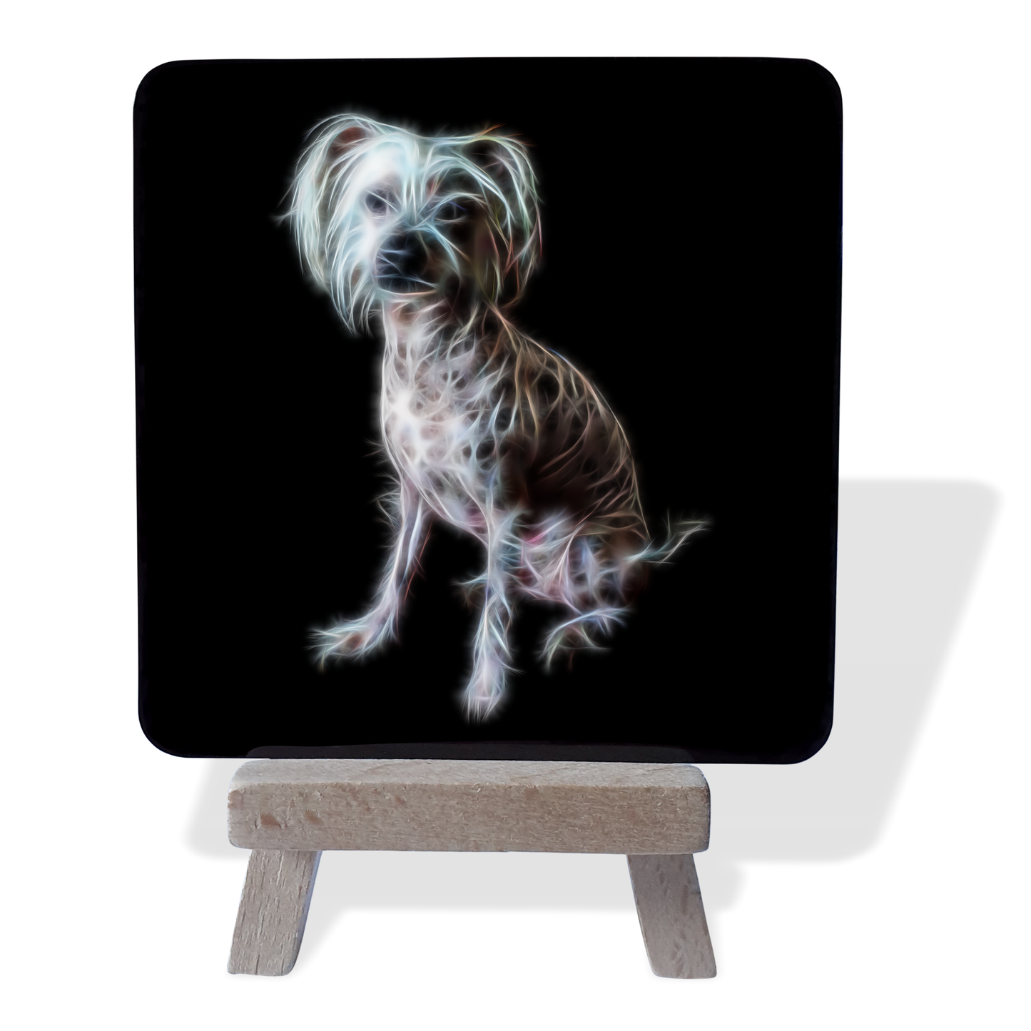 Chinese Crested #2 Metal Plaque and Mini Easel with Fractal Art Design