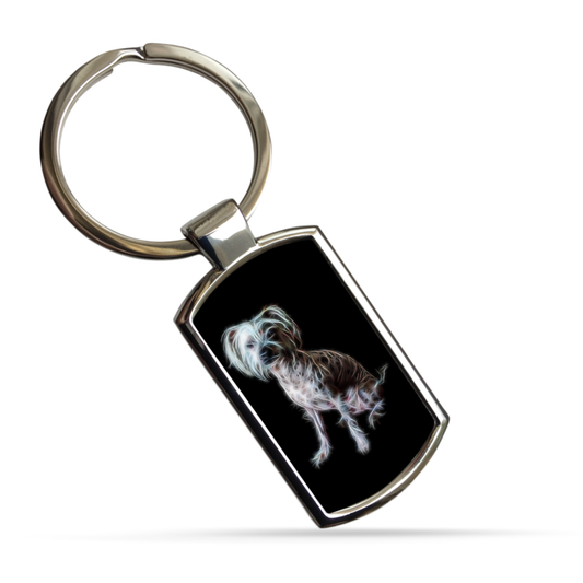 Chinese Crested Metal Rectangle Keyring