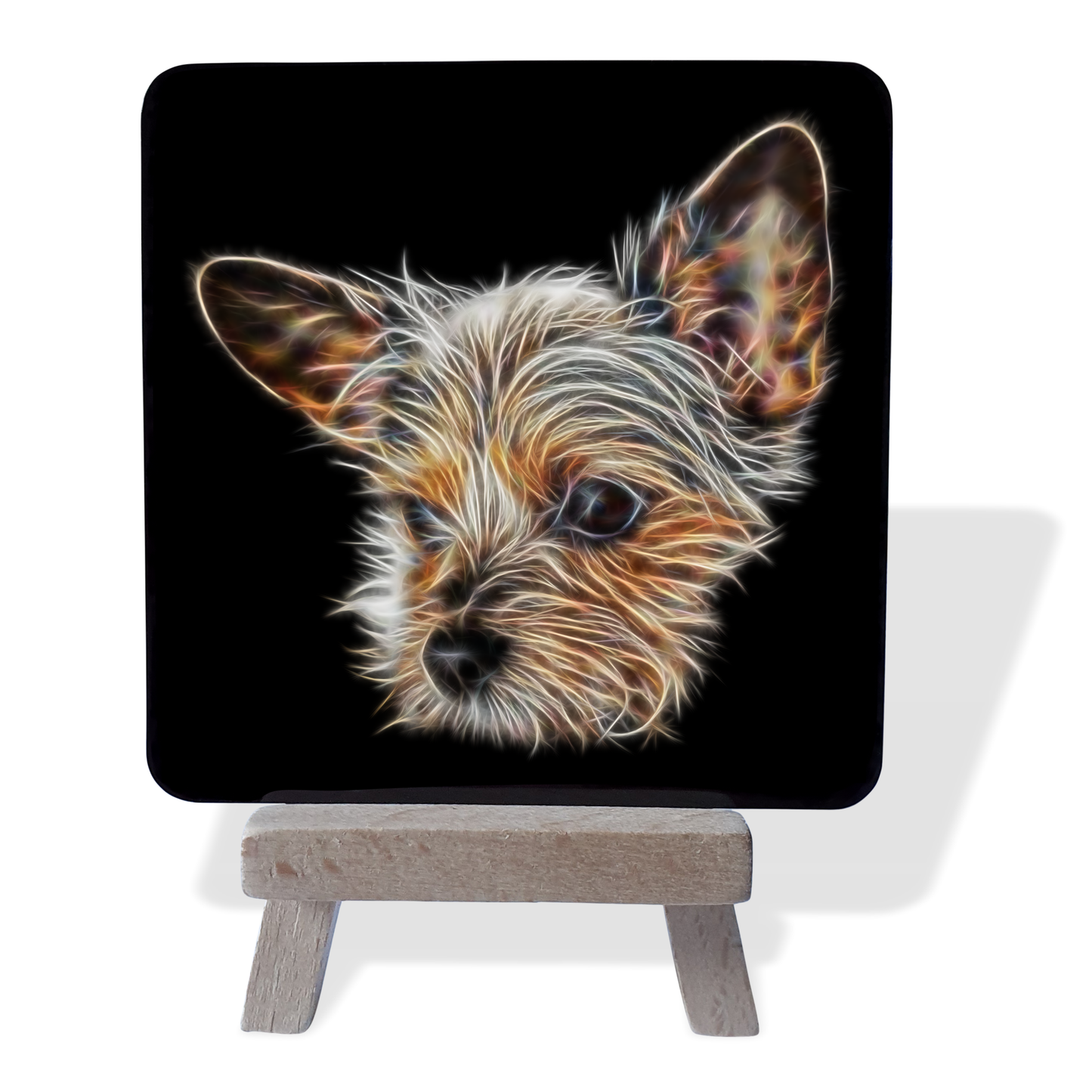 Chorkie #1 Metal Plaque and Mini Easel with Fractal Art Design