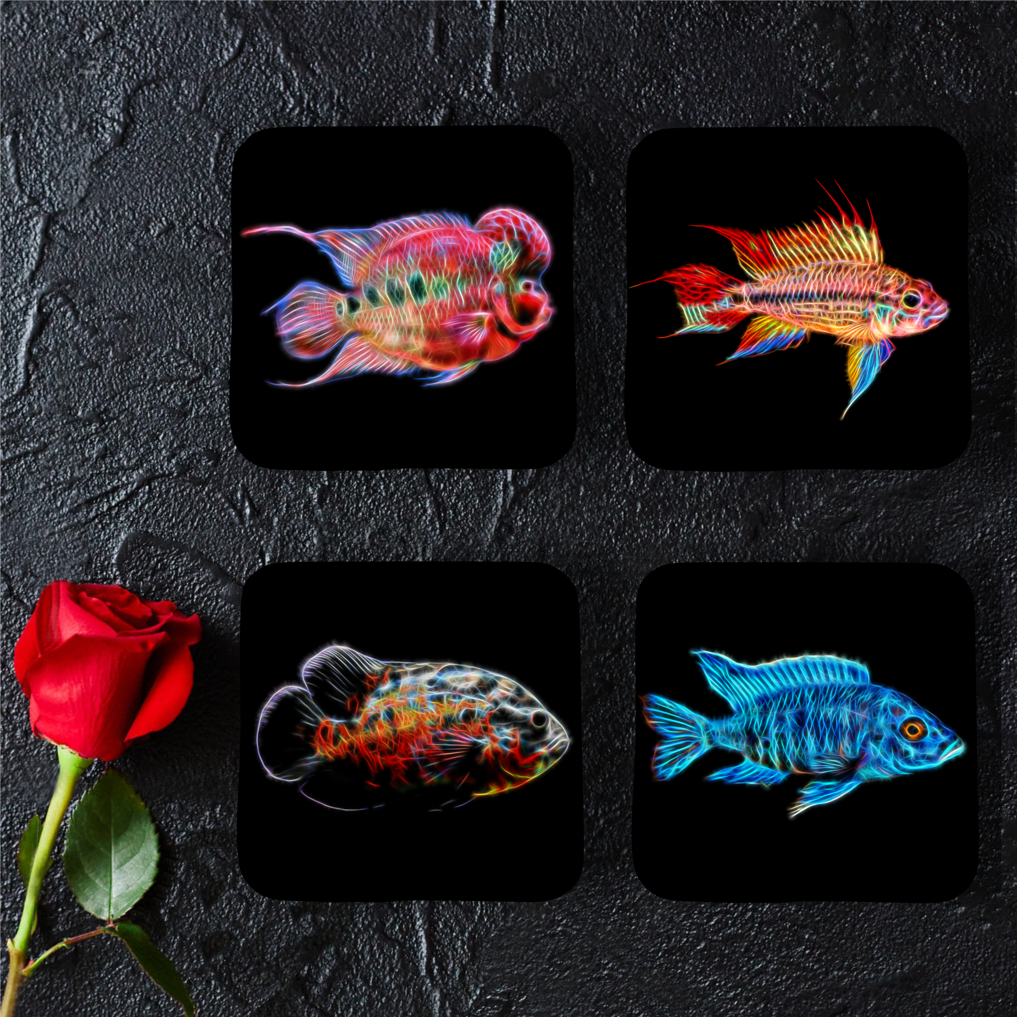 Detailed Fish Coaster Cichlid Fish Coasters - Various Designs – Fractal Artworks