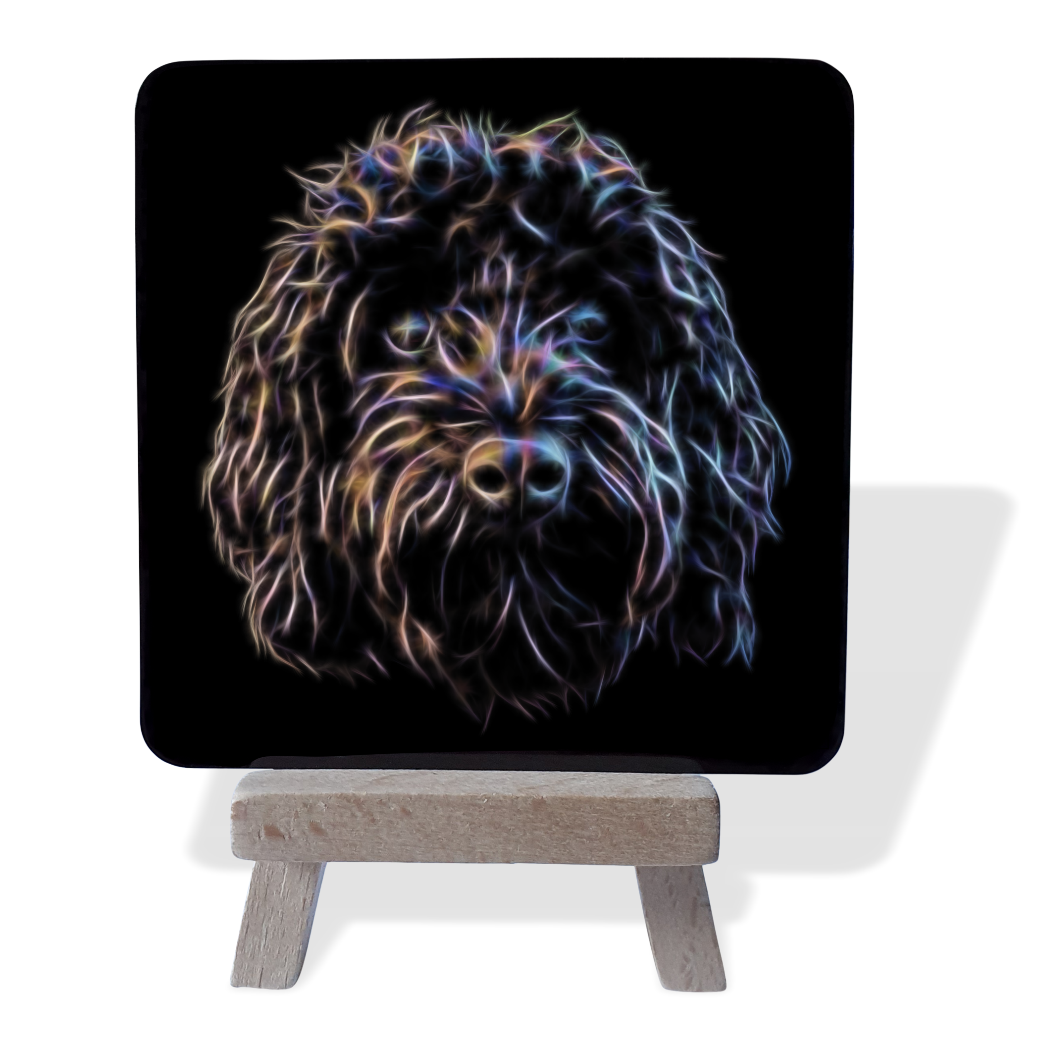 Cockapoo Crystal Arts Black Cockapoo # 1 Metal Plaque and Mini Easel with Fractal Art Design ...