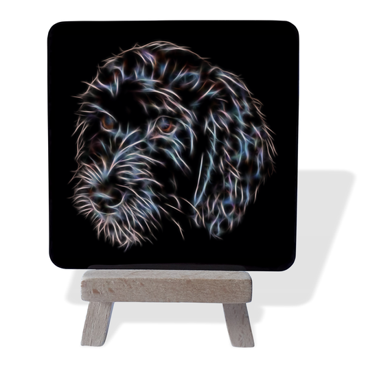 Black Cockapoo # 2 Metal Plaque and Mini Easel with Fractal Art Design