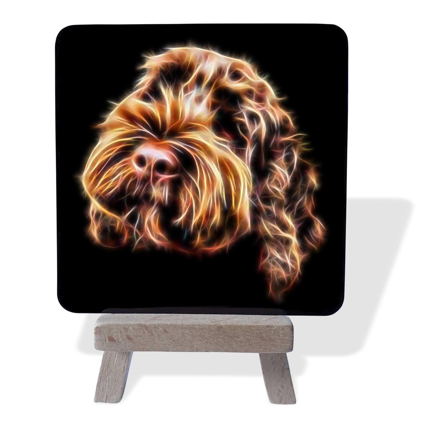 Chocolate Cockapoo #2 Metal Plaque and Mini Easel with Fractal Art Design