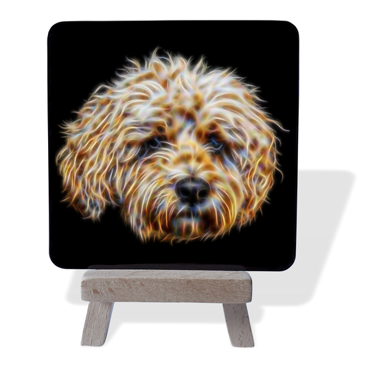 Cream Cockapoo #1 Metal Plaque and Mini Easel with Fractal Art Design