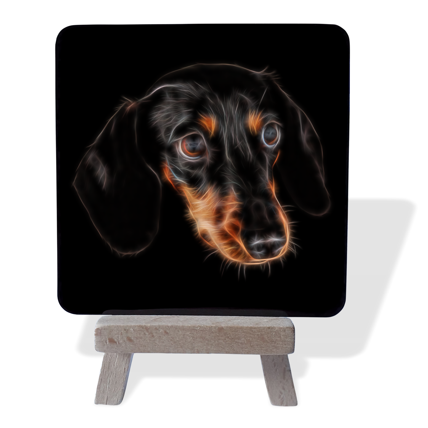 Black and Tan Dachshund #1 Metal Plaque and Mini Easel with Fractal Art Design