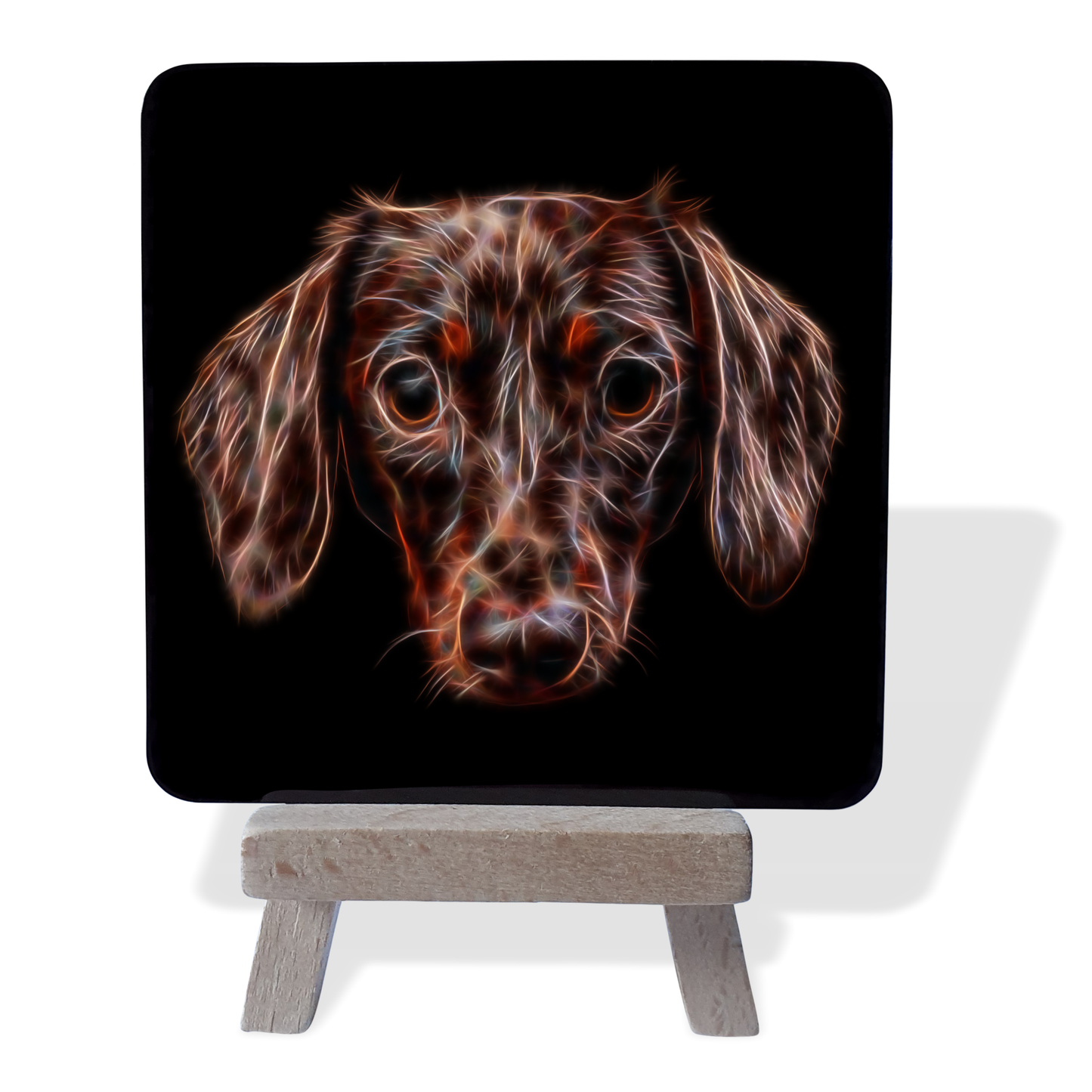 Chocolate Dachshund #2 Metal Plaque and Mini Easel with Fractal Art Design