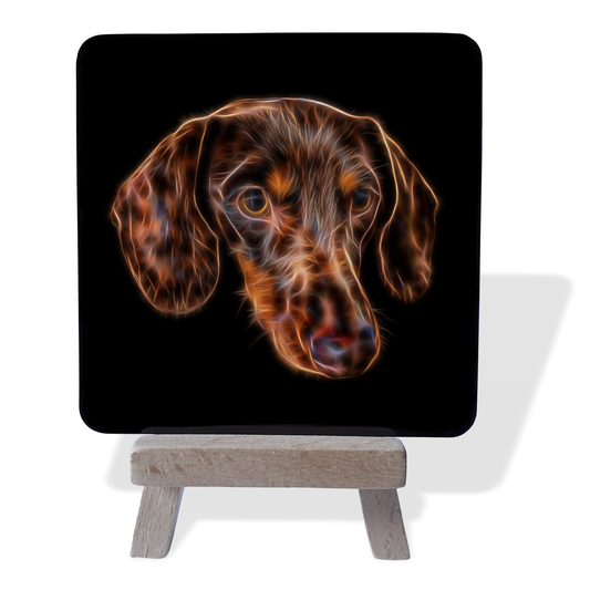 Chocolate Dachshund #3 Metal Plaque and Mini Easel with Fractal Art Design