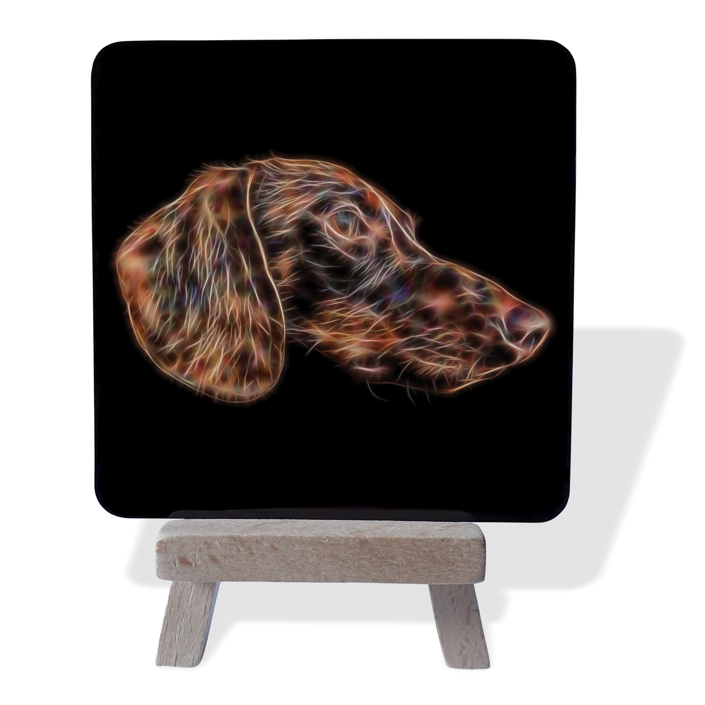 Chocolate Dachshund #4 Metal Plaque and Mini Easel with Fractal Art Design