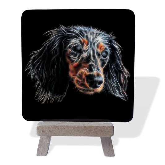 Tricolour Dachshund #1 Metal Plaque and Mini Easel with Fractal Art Design