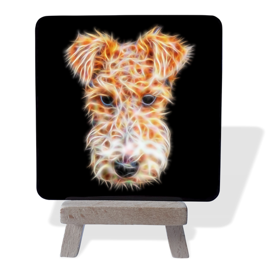 Fox Terrier #1 Metal Plaque and Mini Easel with Fractal Art Design
