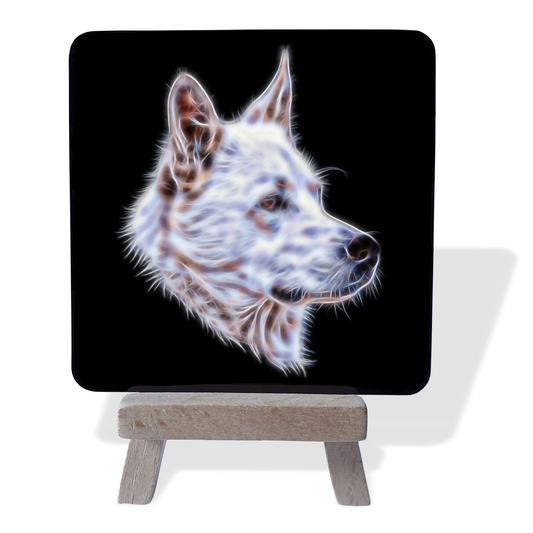 White German Shepherd #1 Metal Plaque and Mini Easel with Fractal Art Design