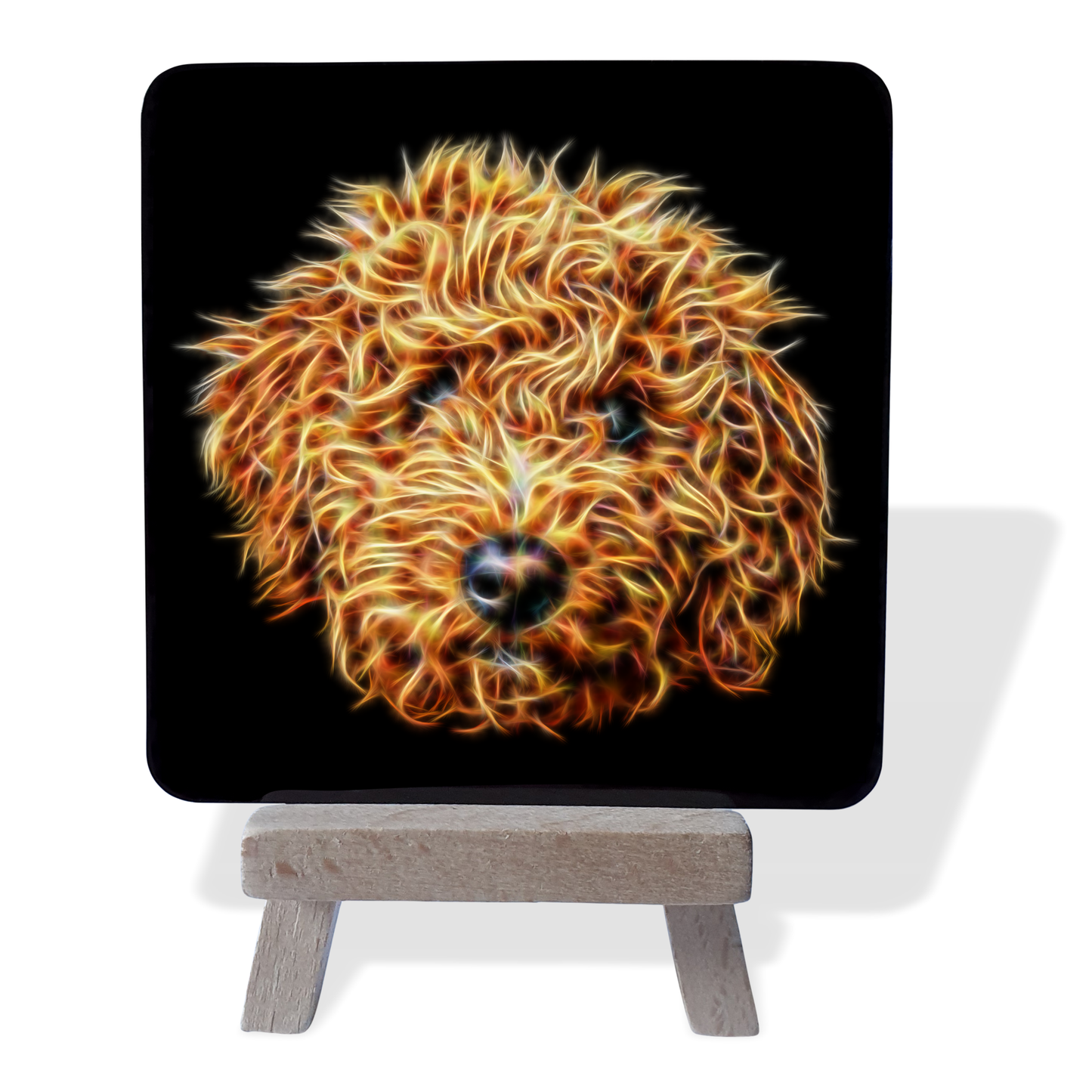 Goldendoodle #2 Metal Plaque and Mini Easel with Fractal Art Design