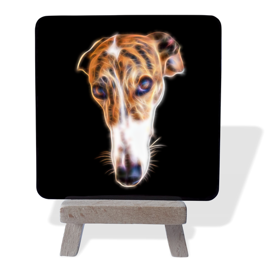 Greyhound Metal Plaque and Mini Easel with Fractal Art Design