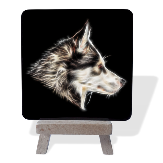 Husky Metal Plaque and Mini Easel with Fractal Art Design