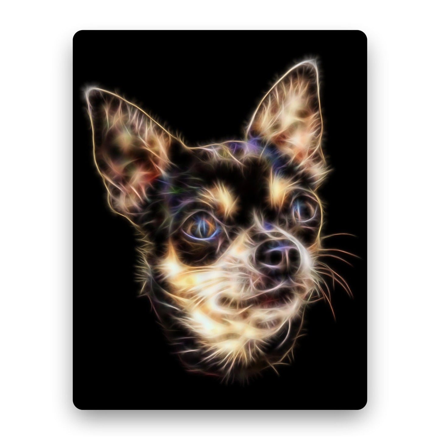 Short Haired Chocolate and Tan Chihuahua Metal Wall Plaque with Fractal Art Design.