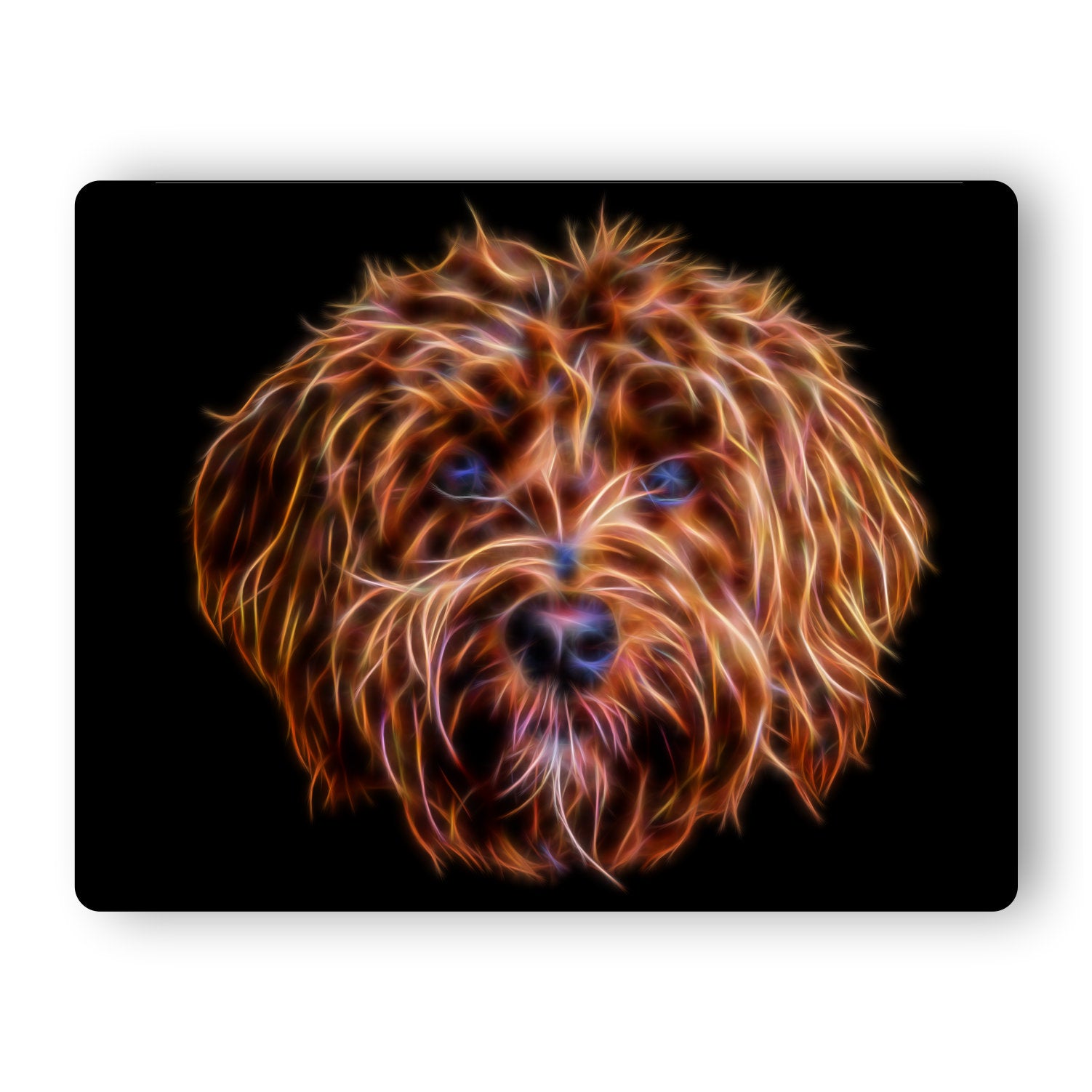 Red Labradoodle Metal Wall Plaque with Stunning Fractal Art Design.
