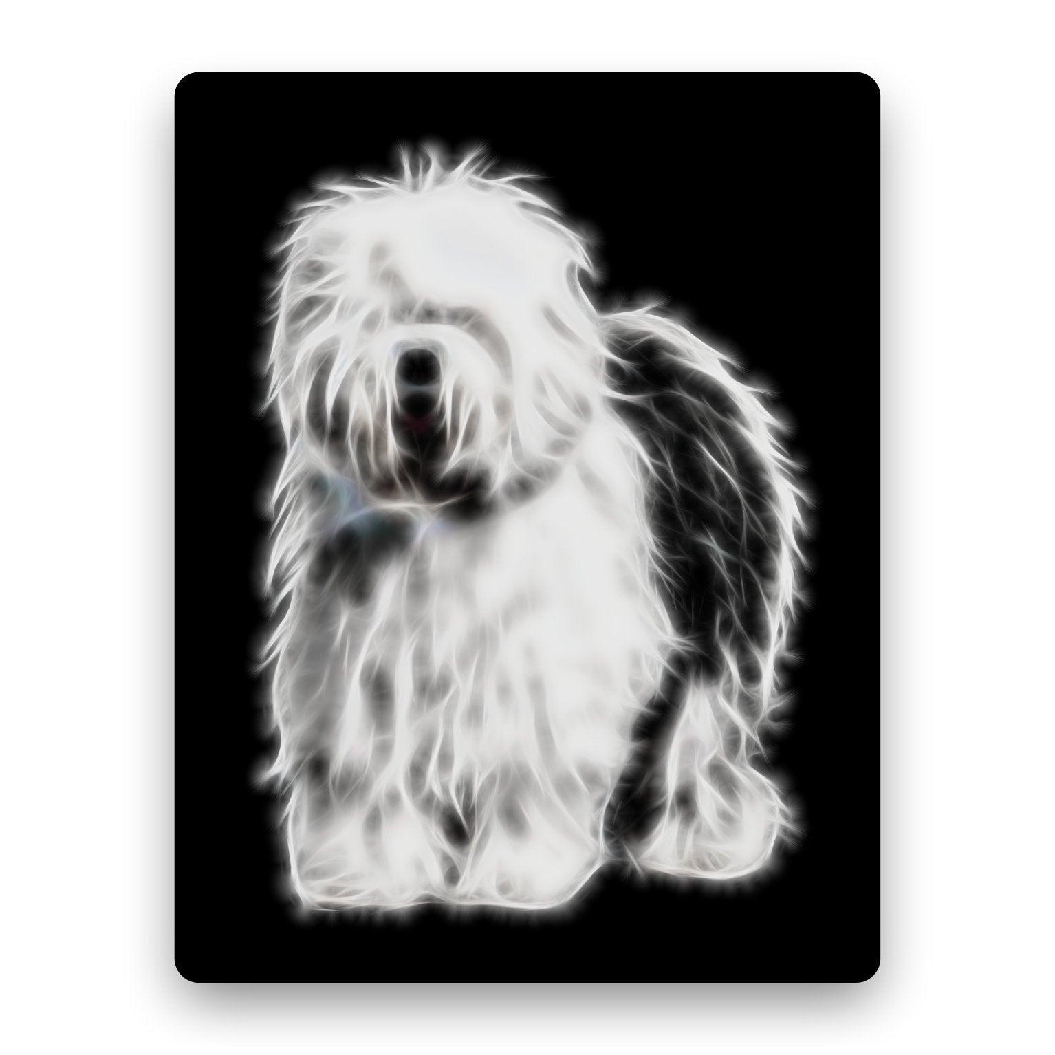 Old English Sheepdog Metal Wall Plaque with Stunning Fractal Art Design.