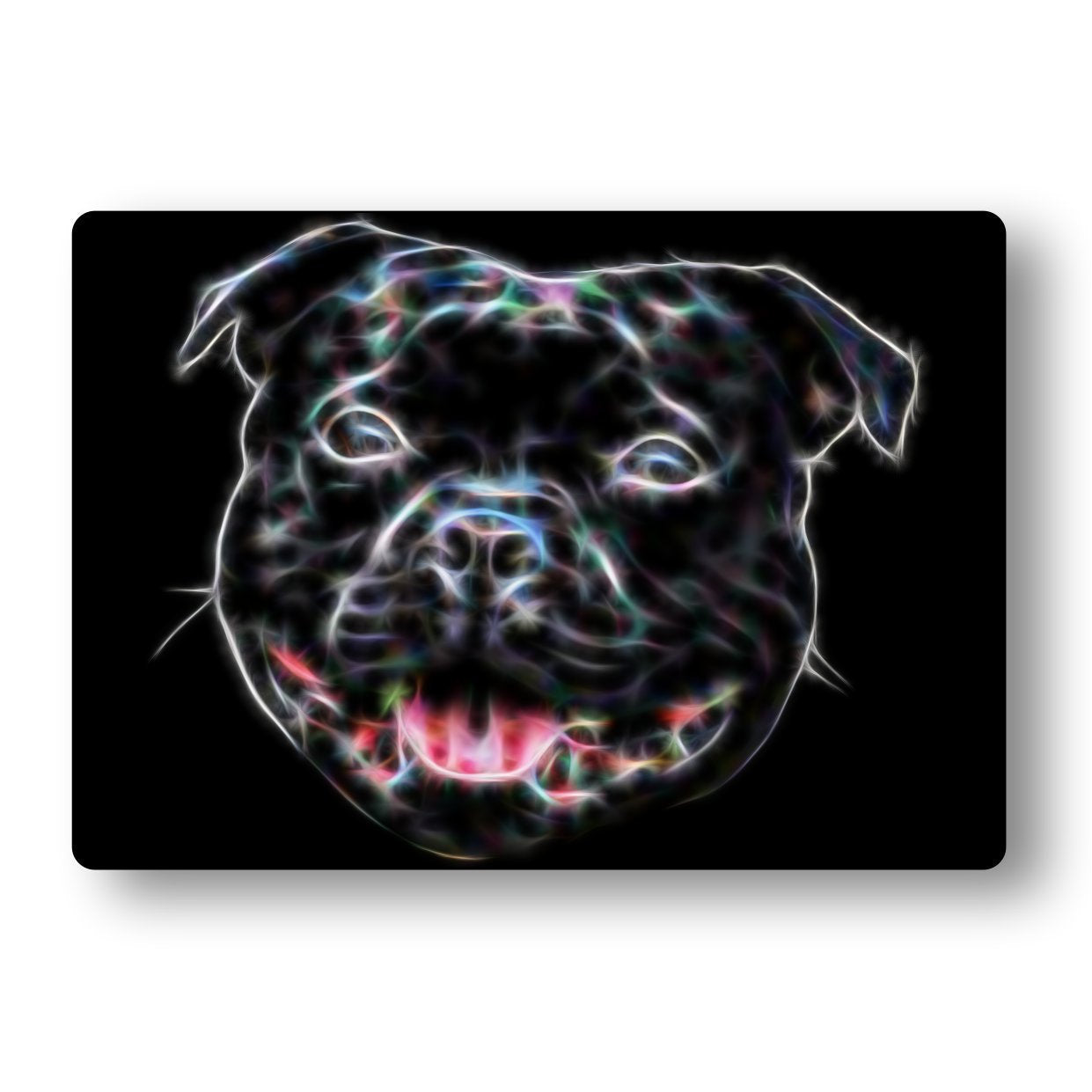 Black Staffordshire Bull Terrier Metal Plaque with Fractal Art Design. Also available as Mouse Pad, Keychain or Coaster.