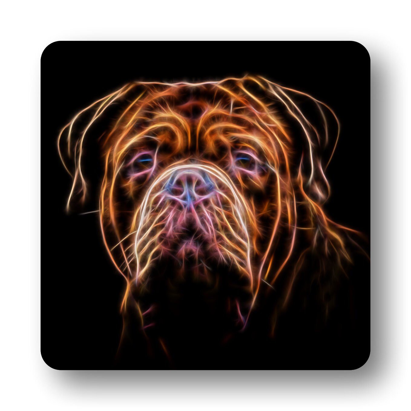Dogue De Bordeaux Metal Wall Plaque with Stunning Fractal Art Design #3. Also available as Keychain or Coaster.