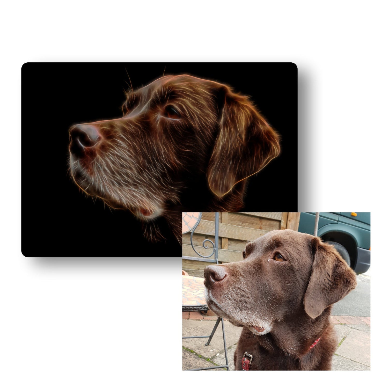 Custom Pet Portrait Dog Portrait Fractal Art Style Printed onto Aluminium Metal Wall Plaque
