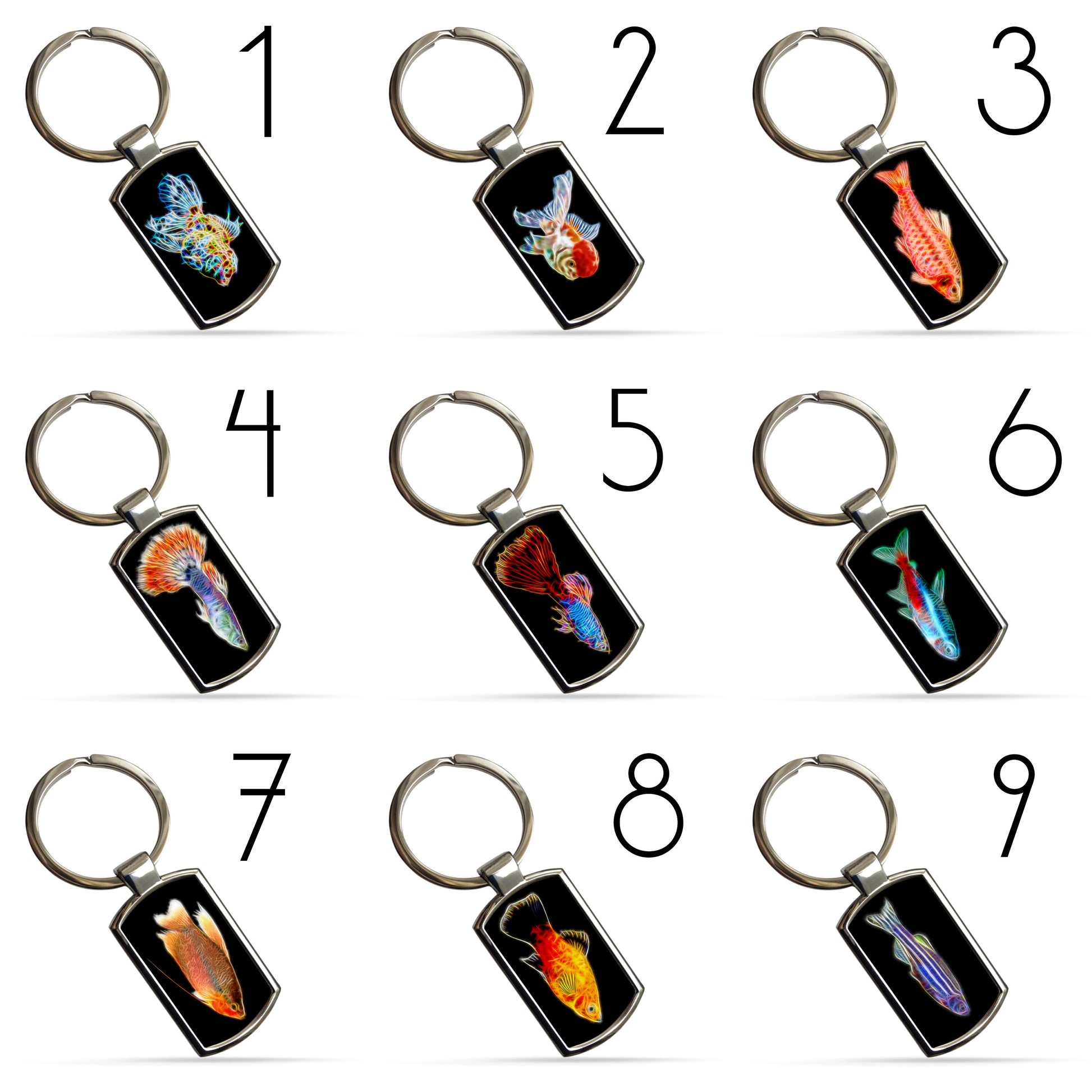 Fish Keychain / Keyring / Bagtag including Betta, Cichlid, Guppy, Discus, Angel.  A Perfect Gift for Aquatic Lover.