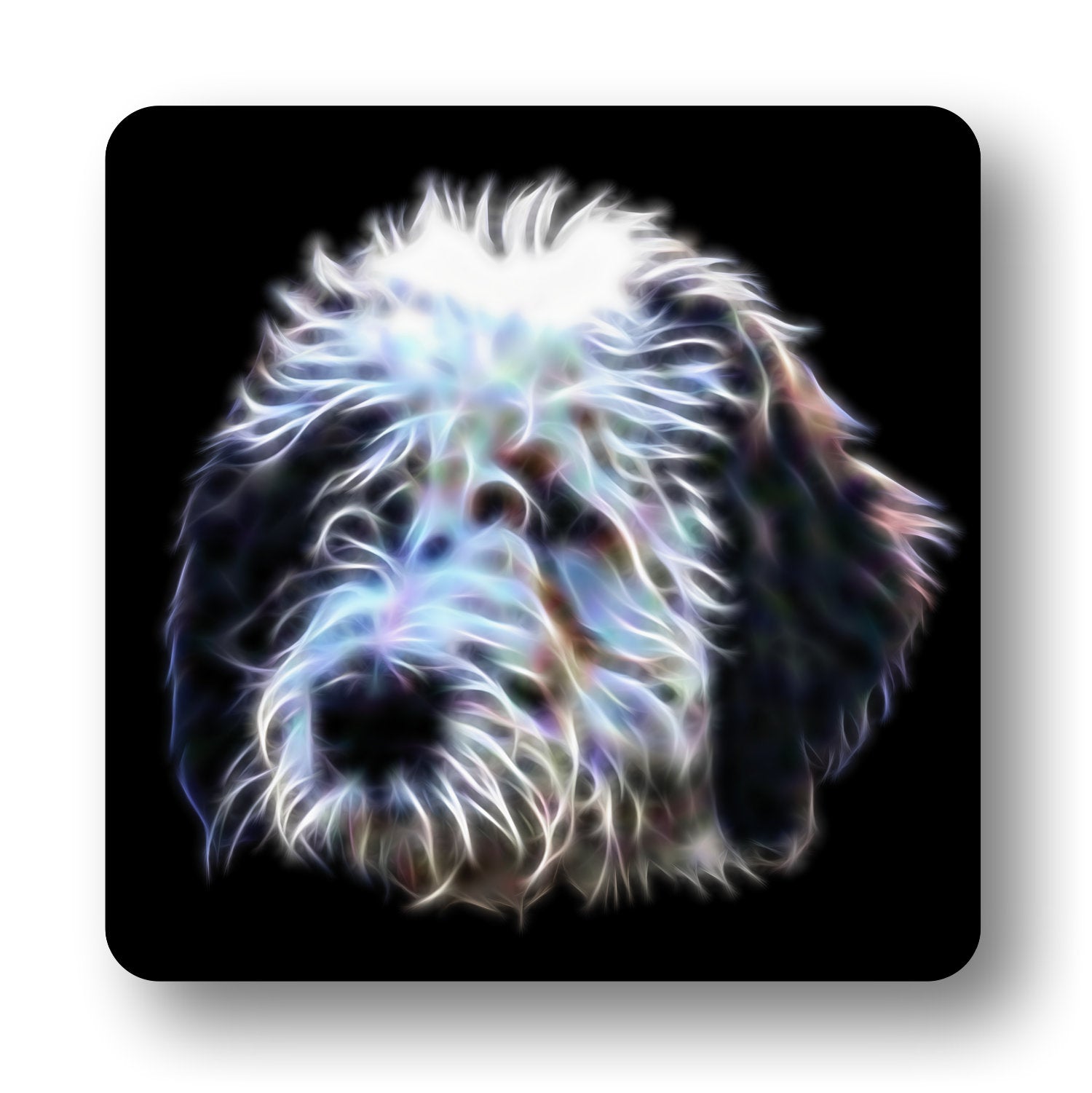 Sheepadoodle Metal Wall Plaque with Stunning Fractal Art Design. Also available as Mouse Pad, Keychain or Coaster.