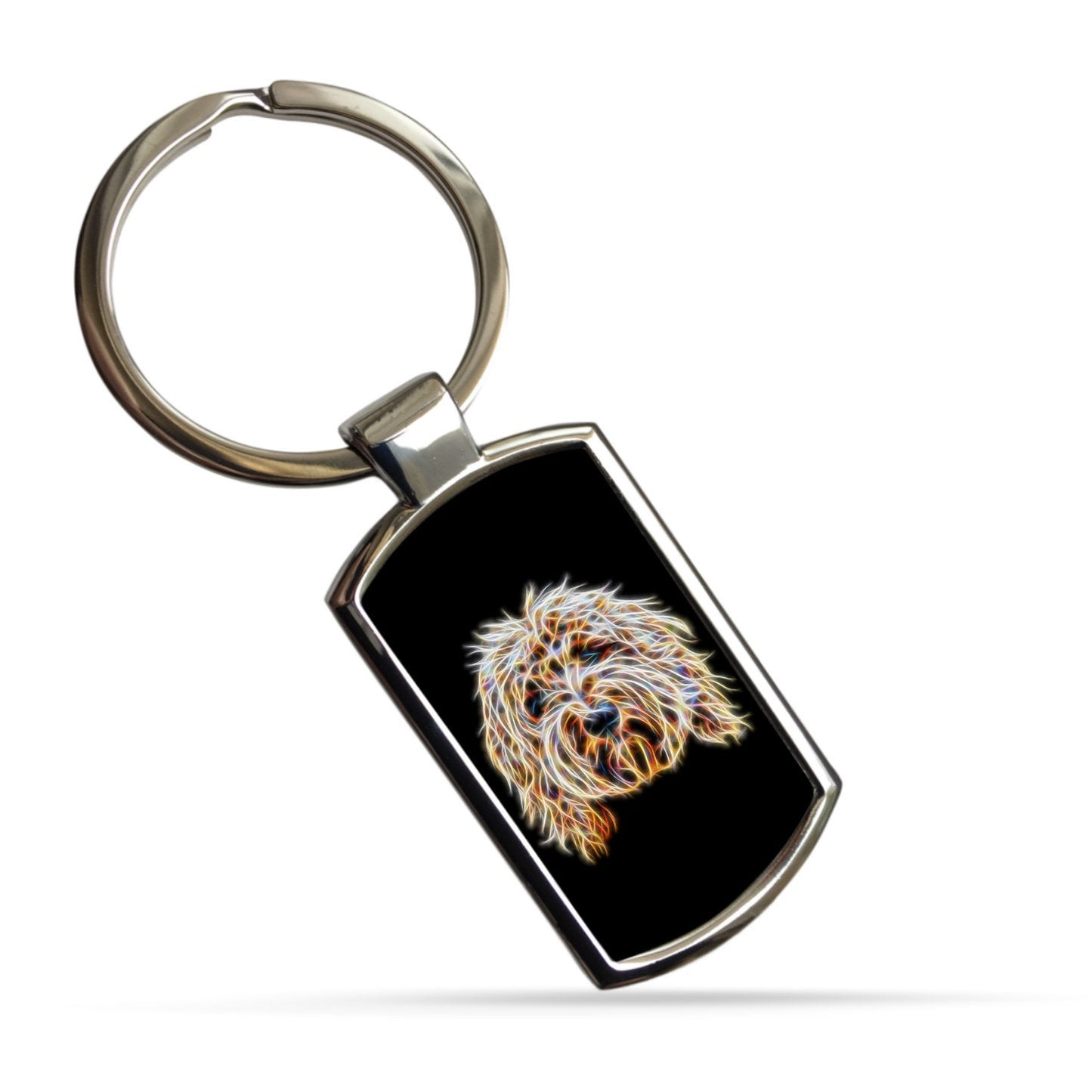 Labradoodle Keychain, Keyring, or Bagtag with Stunning Fractal Art Design. A Perfect Gift for Doodle Dog Lover.