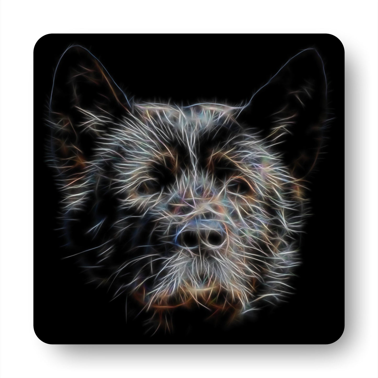 Black American Akita Fractal Art Metal Wall Plaque. Also available as Mouse Pad, Keychain or Coaster.
