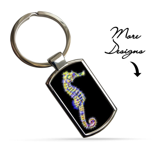 Seahorse Metal Rectangle Keyring.