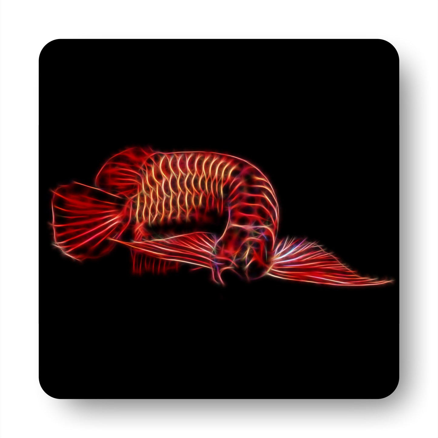 Red Arowana Coasters, Set of 2, with Stunning Fractal Art Design.