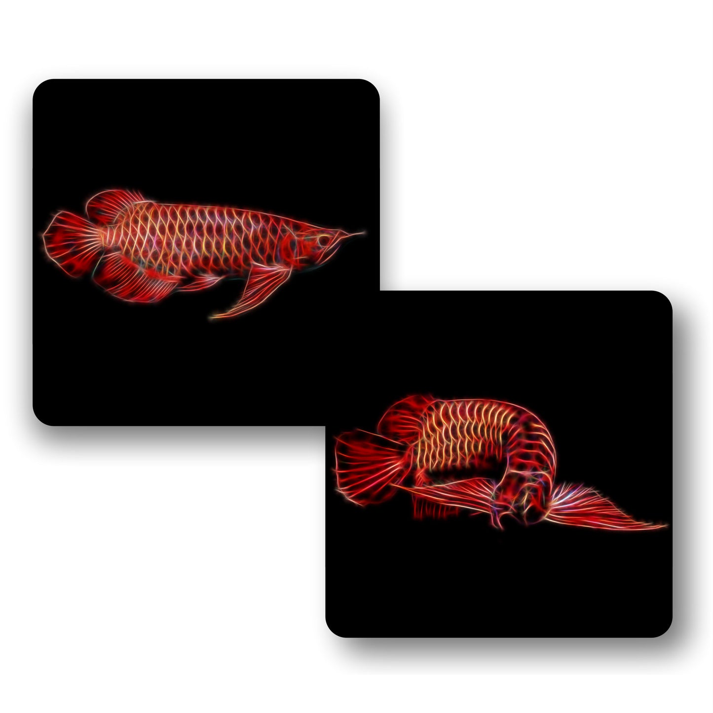 Red Arowana Coasters, Set of 2, with Stunning Fractal Art Design.