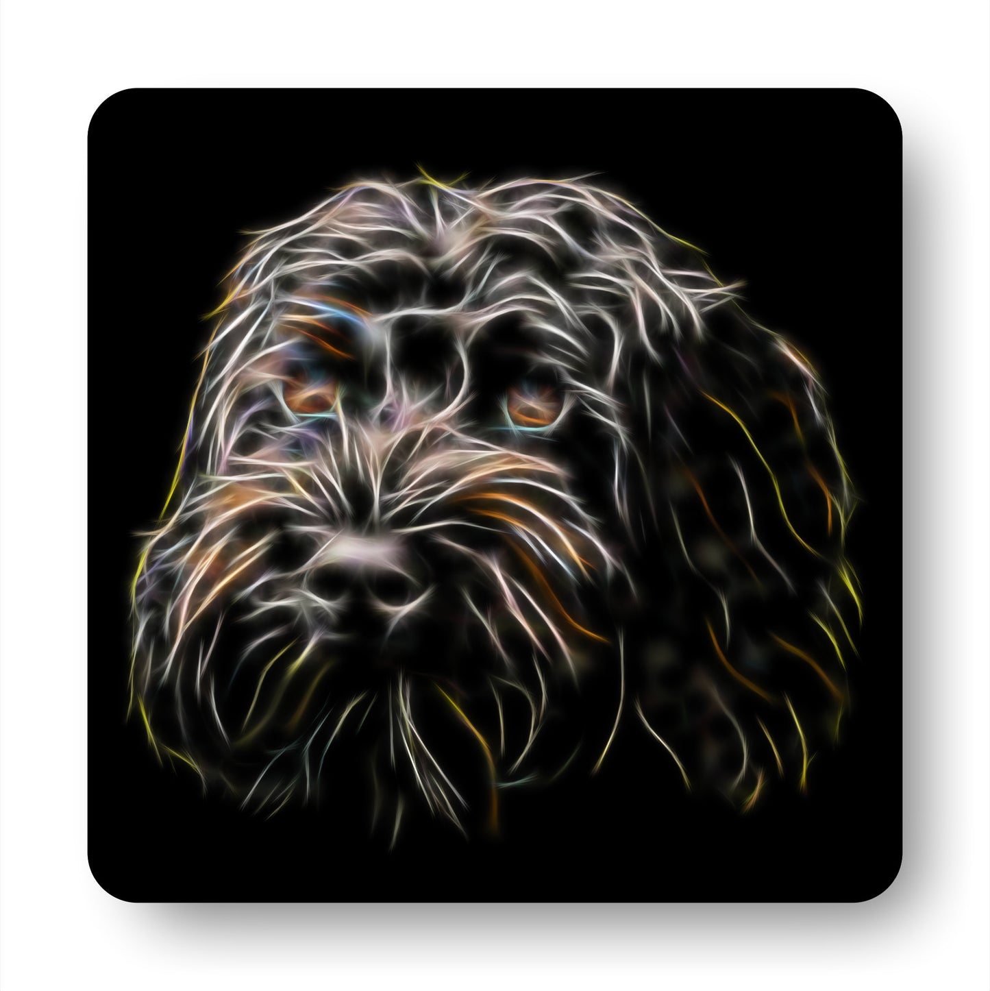 Black Labradoodle Coasters, Set of 2, with Stunning Fractal Art Design