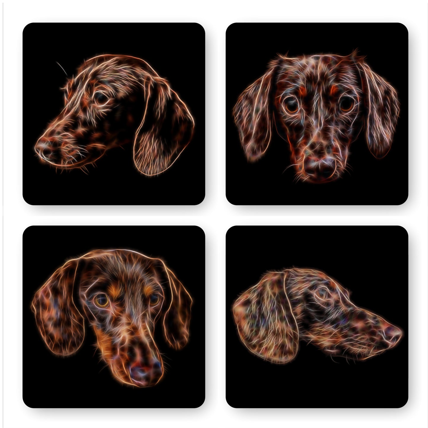 Chocolate Brown Dachshund Coasters, Set of 4, with Stunning Fractal Art Design