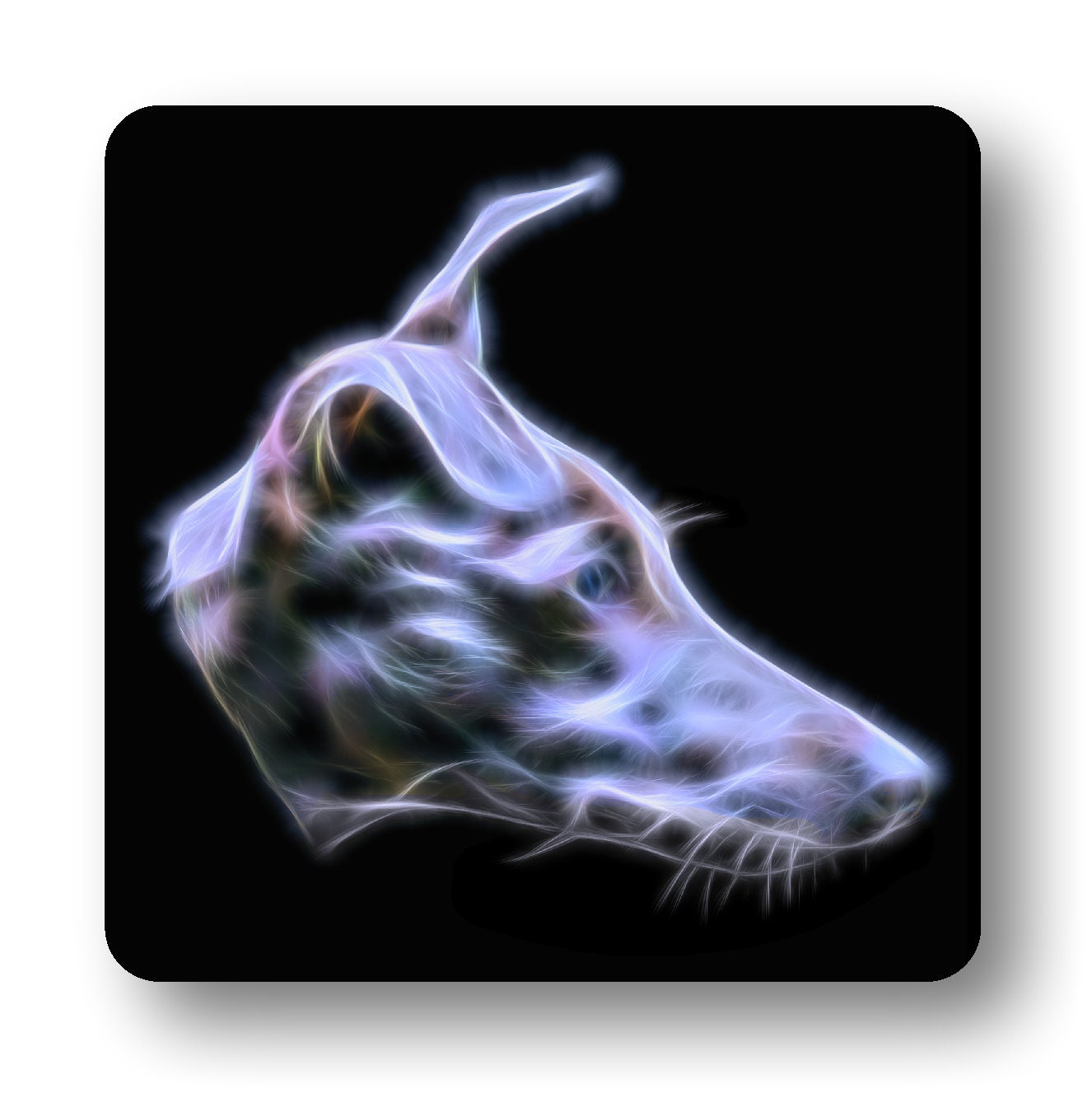 Blue Whippet Metal Wall Plaque with Stunning Fractal Art Design. Also available as Mouse Pad, Keychain, or Coaster.
