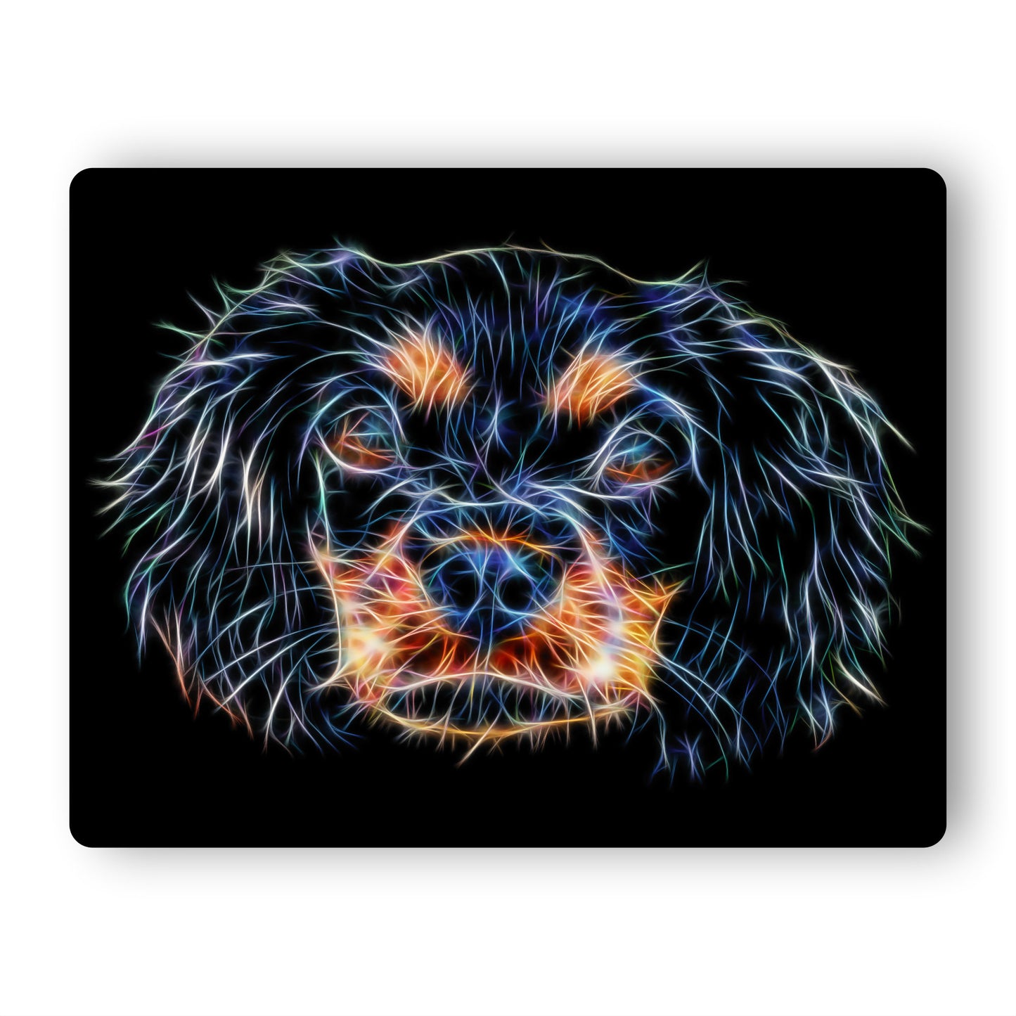 Black and Tan King Charles Spaniel Aluminium Metal Wall Plaque with Stunning Fractal Art Design.