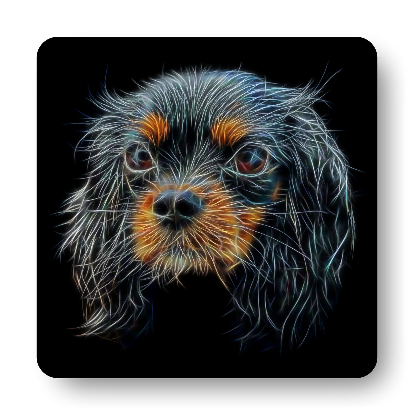 Black and Tan King Charles Spaniel Coasters, Set of 2, with Stunning Fractal Art Design.