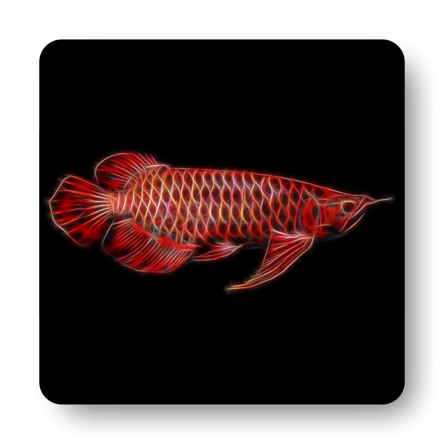 Red Arowana Coasters, Set of 2, with Stunning Fractal Art Design.