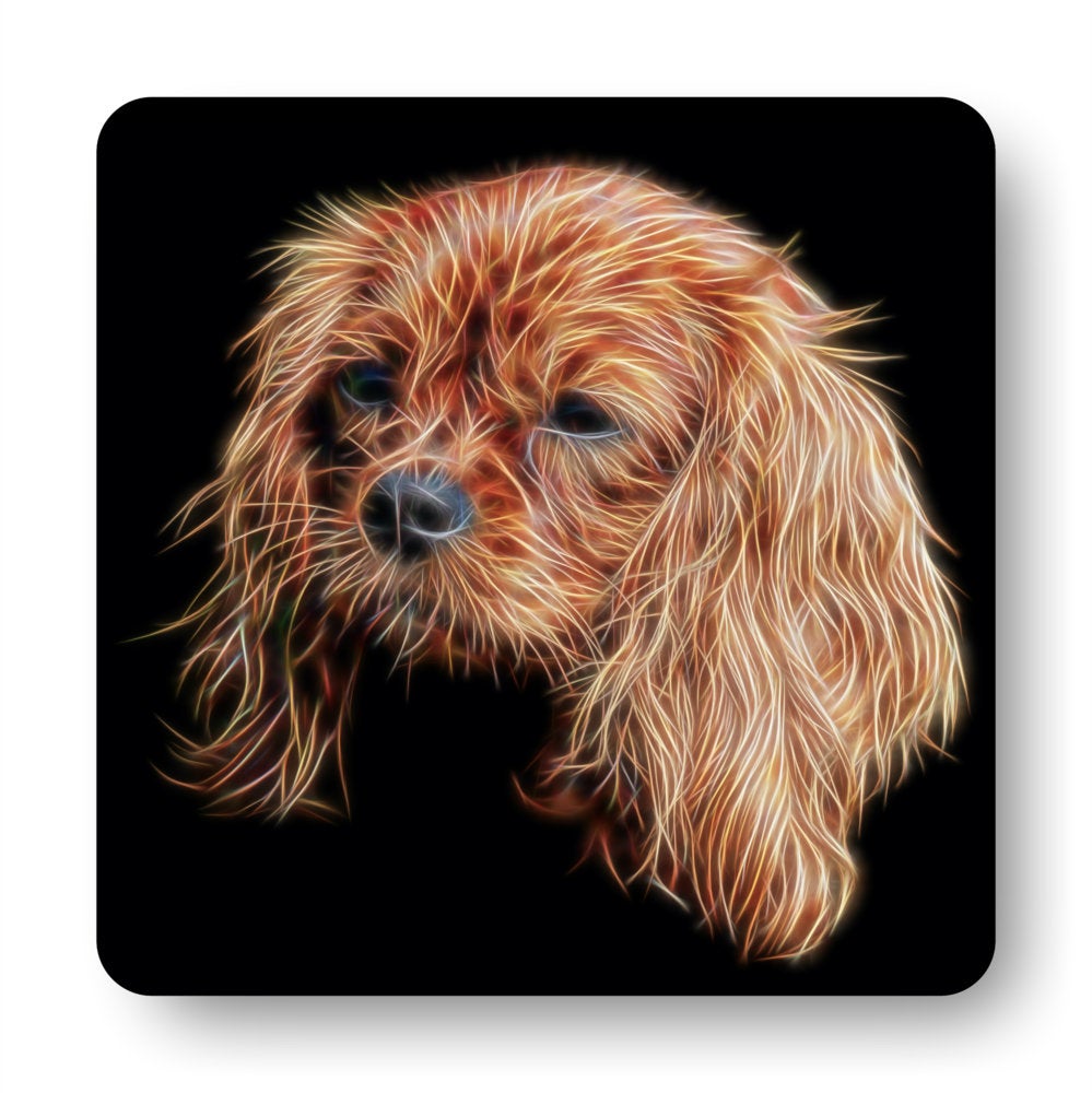 Ruby King Charles Spaniel Coasters, Set of 4, with Fractal Art Design