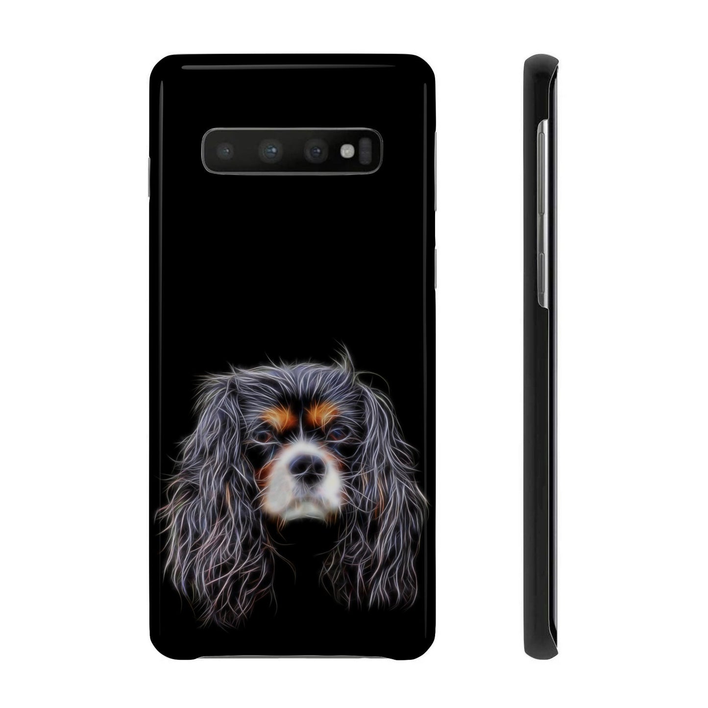 Tricolour King Charles Spaniel Phone Cases with Stunning Fractal Art Design. For Samsung or iPhone.