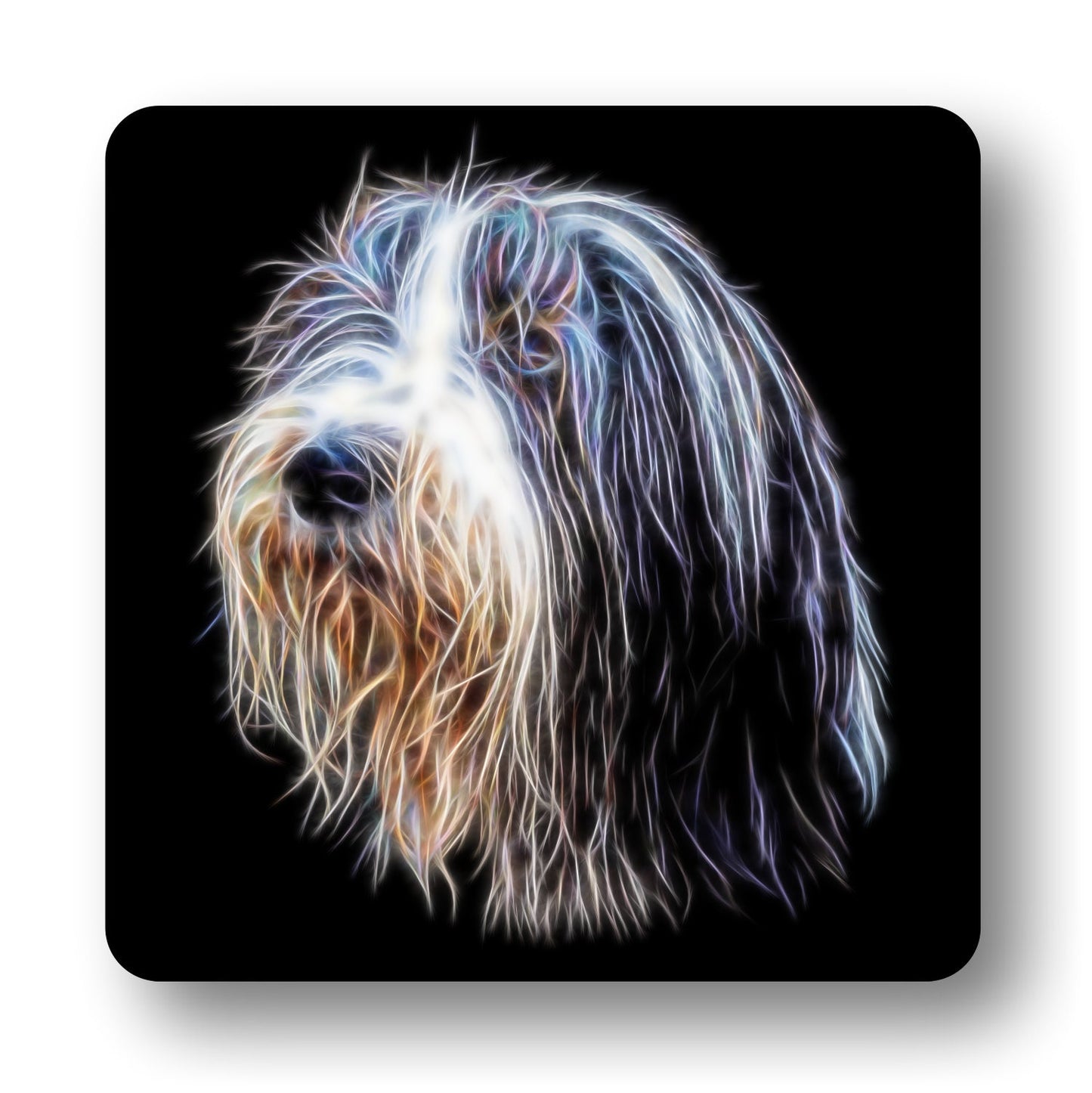 Bearded Collie Coasters, Set of 2, with Fractal Art Design, Perfect Bearded Collie Owner Gift