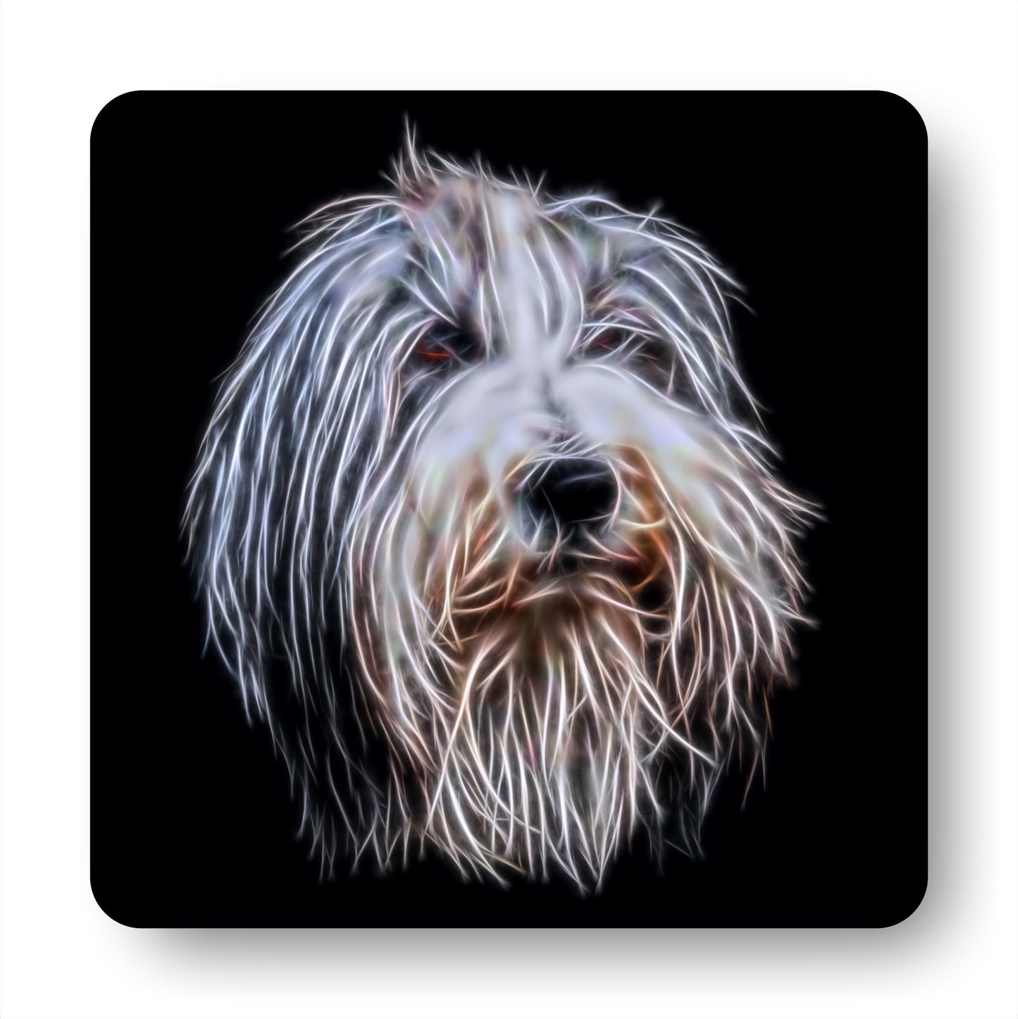 Bearded Collie Coasters, Set of 2, with Fractal Art Design, Perfect Bearded Collie Owner Gift