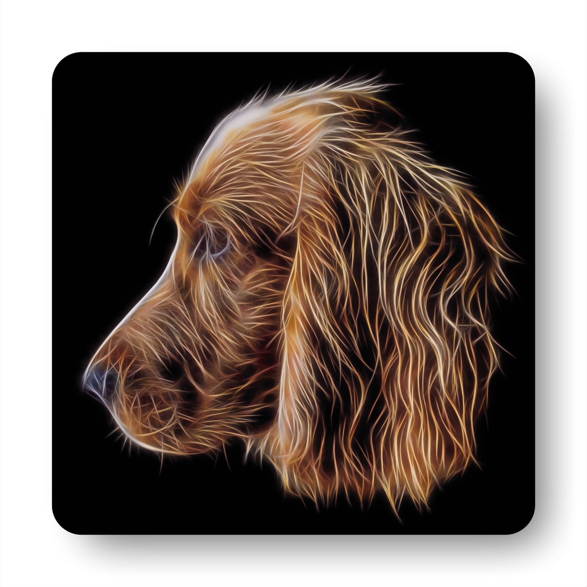 Red Working Cocker Spaniel Coasters, Set of 4, with Stunning Fractal Art Design.