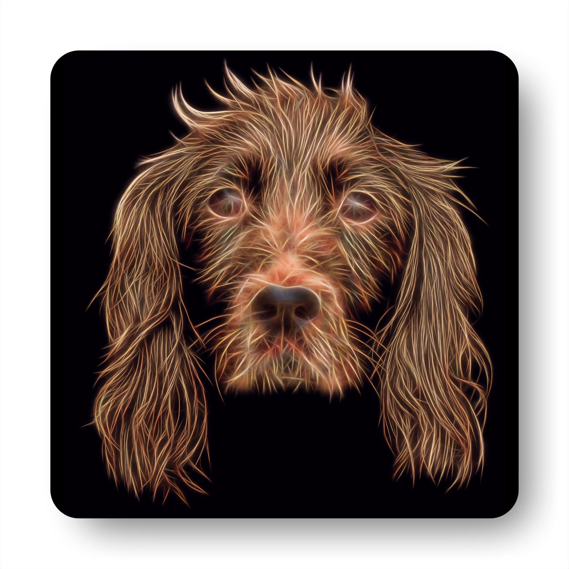 Red Working Cocker Spaniel Coasters, Set of 4, with Stunning Fractal Art Design.